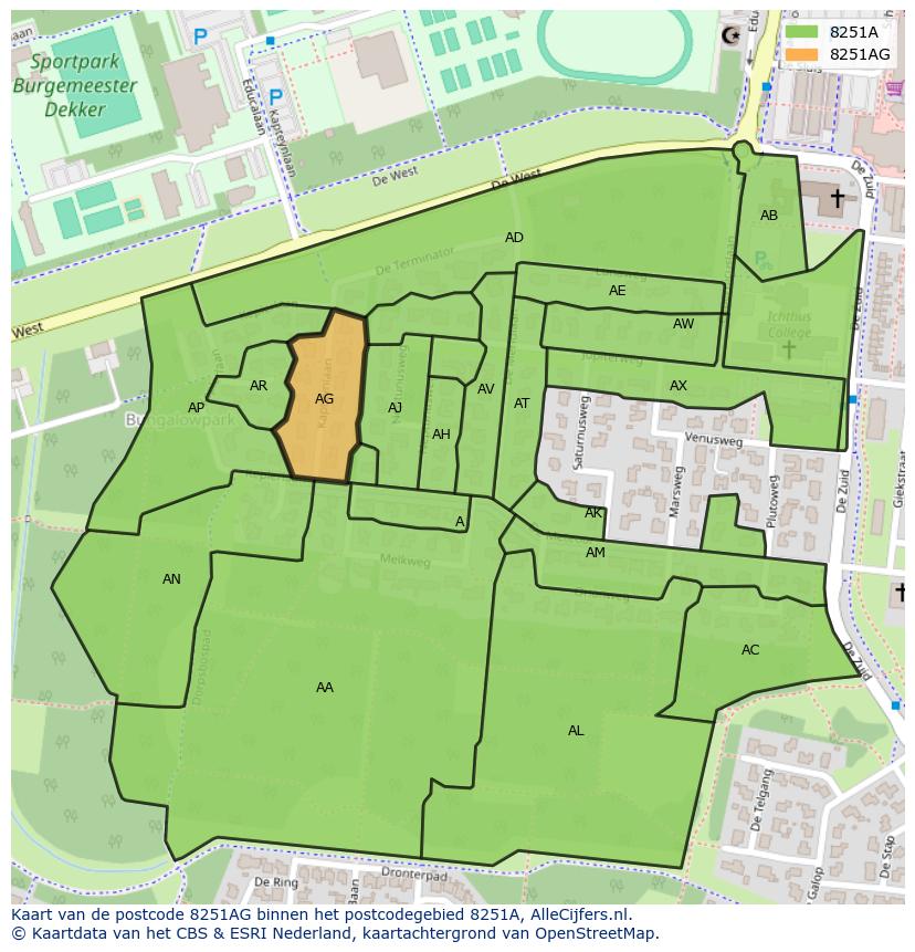 Afbeelding van het postcodegebied 8251 AG op de kaart.