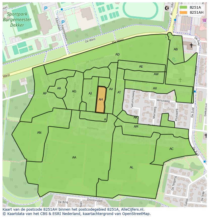 Afbeelding van het postcodegebied 8251 AH op de kaart.