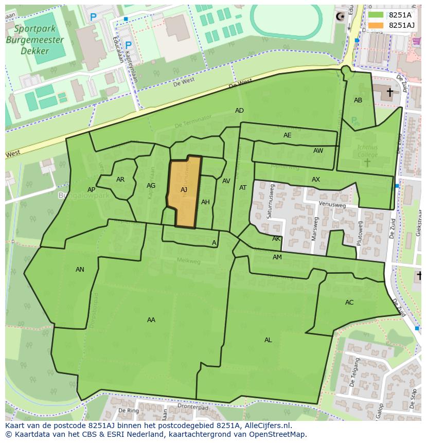 Afbeelding van het postcodegebied 8251 AJ op de kaart.