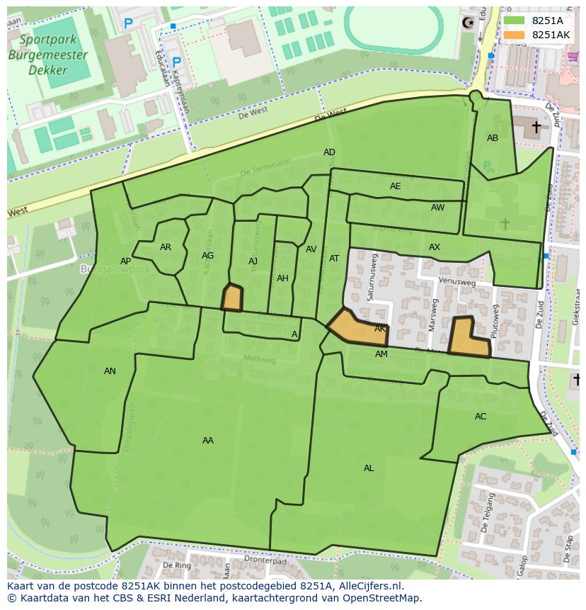 Afbeelding van het postcodegebied 8251 AK op de kaart.