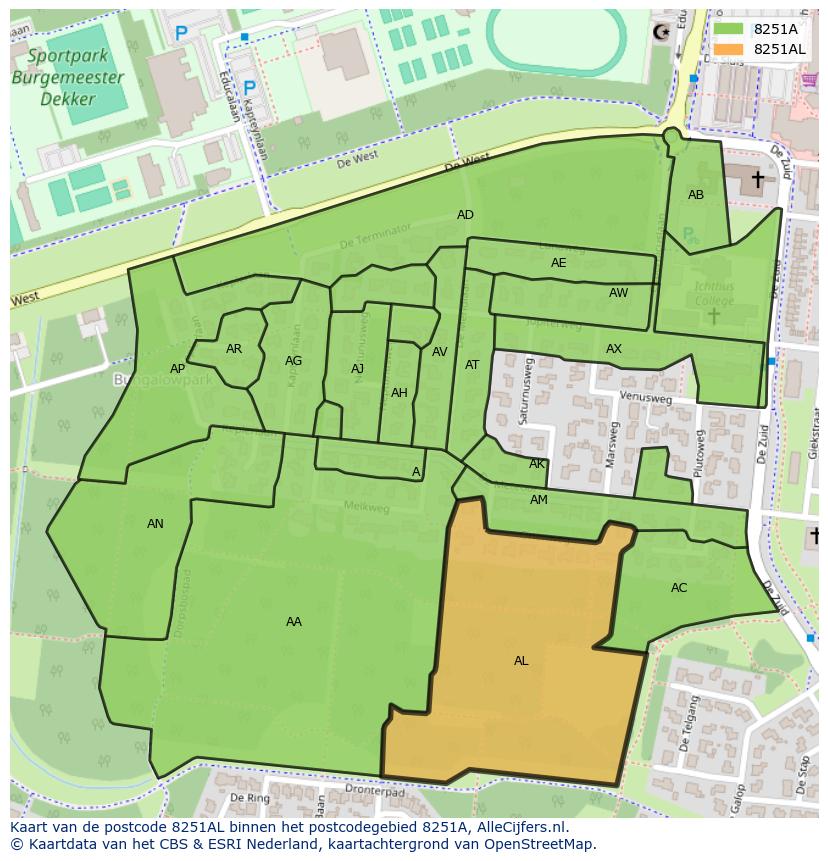 Afbeelding van het postcodegebied 8251 AL op de kaart.