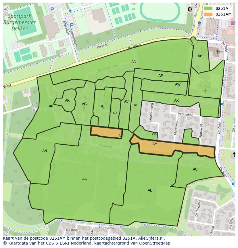Afbeelding van het postcodegebied 8251 AM op de kaart.