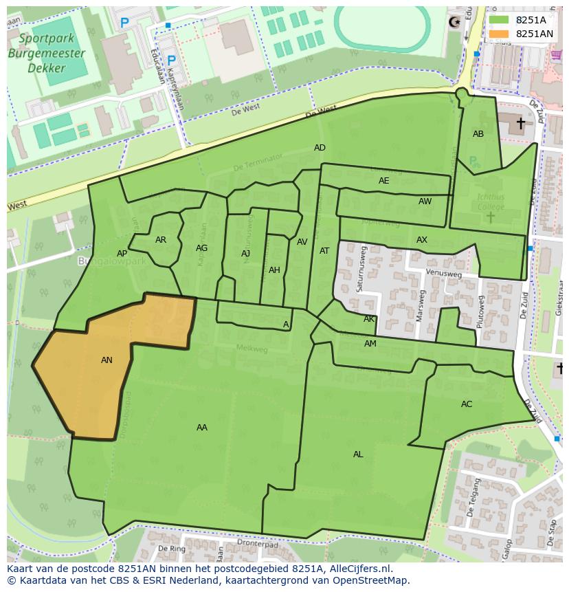 Afbeelding van het postcodegebied 8251 AN op de kaart.