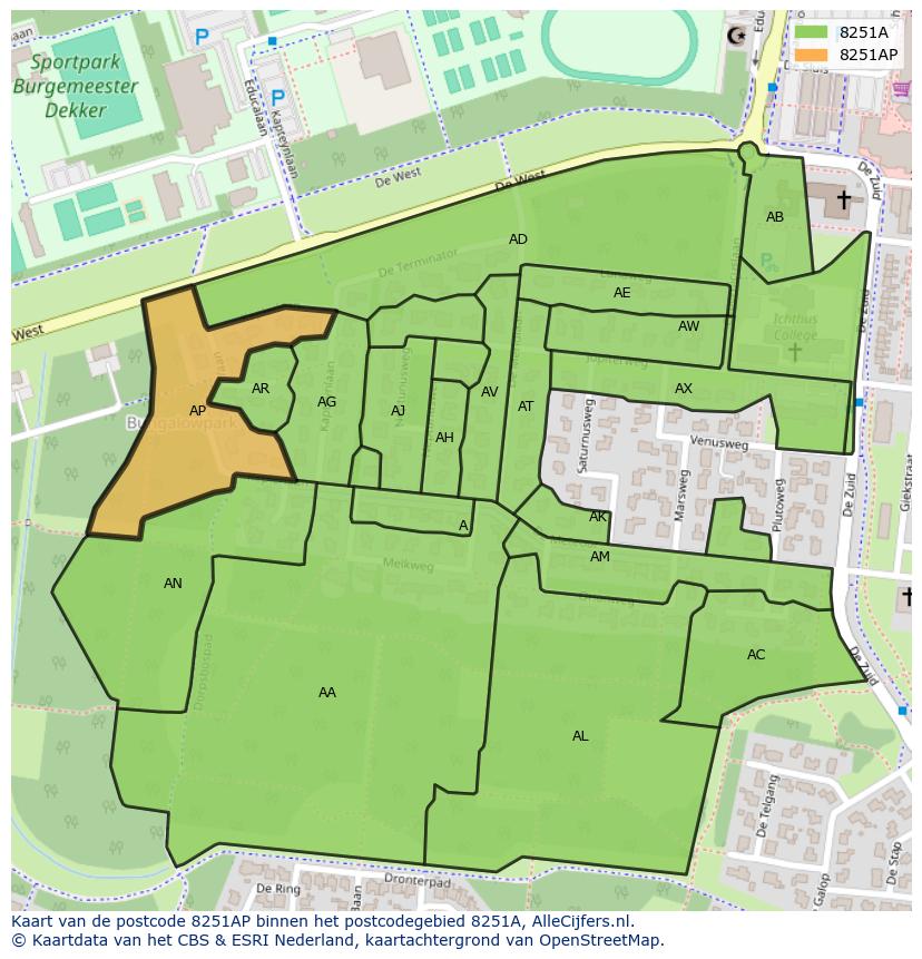 Afbeelding van het postcodegebied 8251 AP op de kaart.
