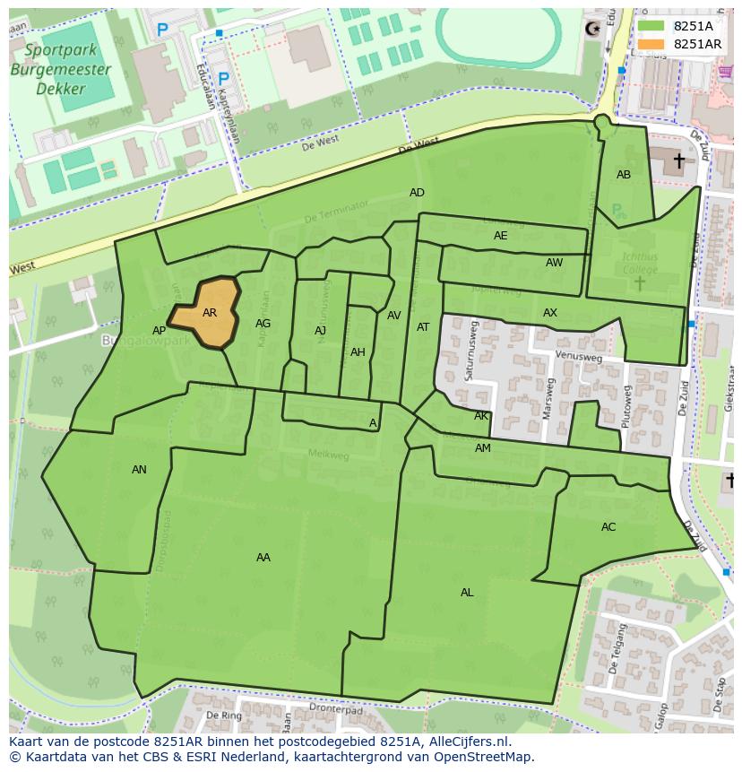 Afbeelding van het postcodegebied 8251 AR op de kaart.