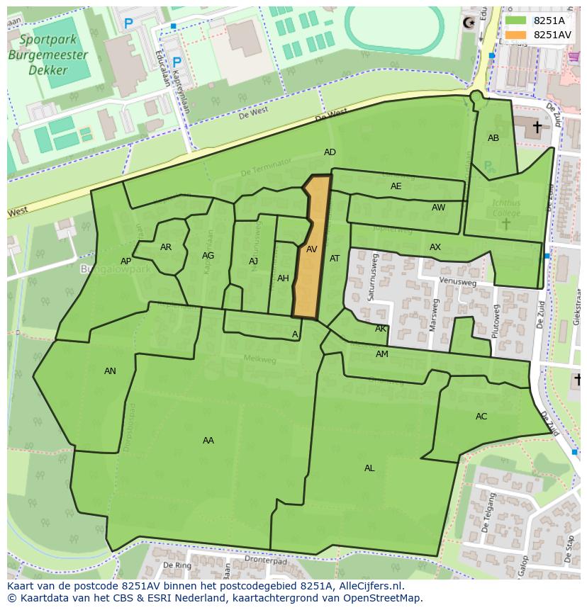 Afbeelding van het postcodegebied 8251 AV op de kaart.