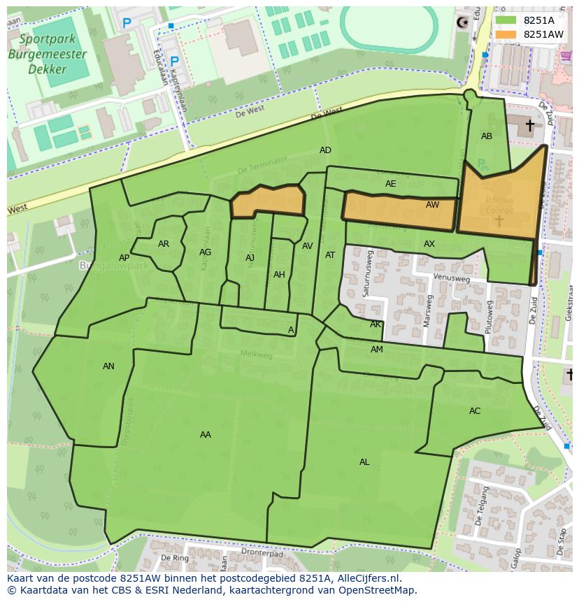 Afbeelding van het postcodegebied 8251 AW op de kaart.