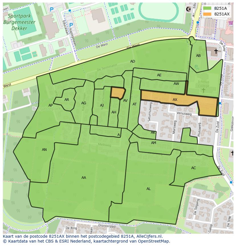 Afbeelding van het postcodegebied 8251 AX op de kaart.