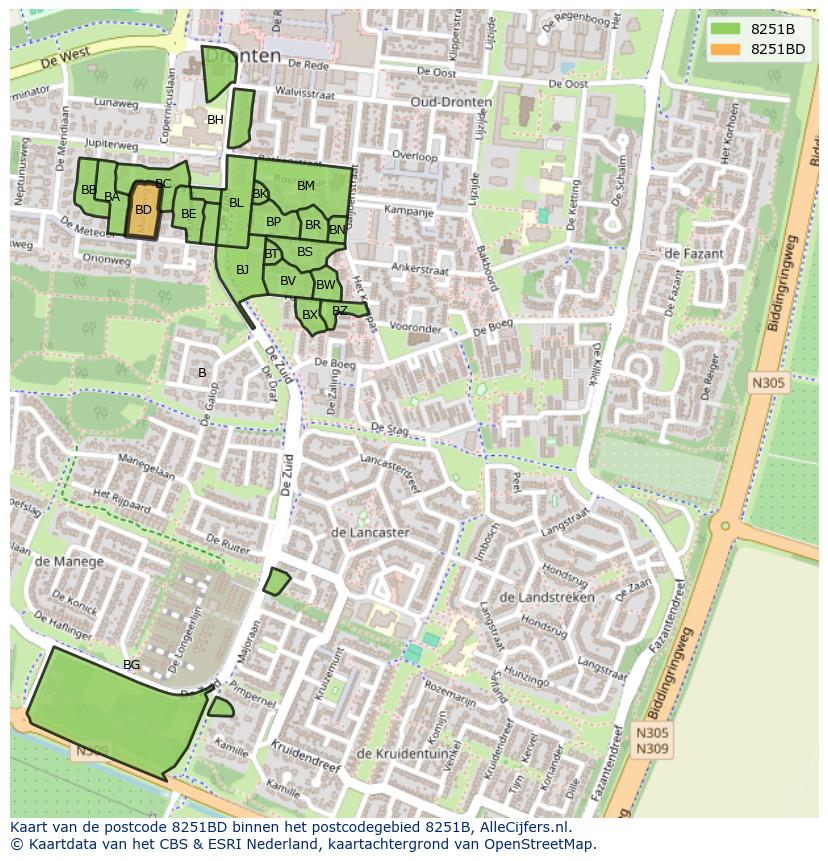 Afbeelding van het postcodegebied 8251 BD op de kaart.