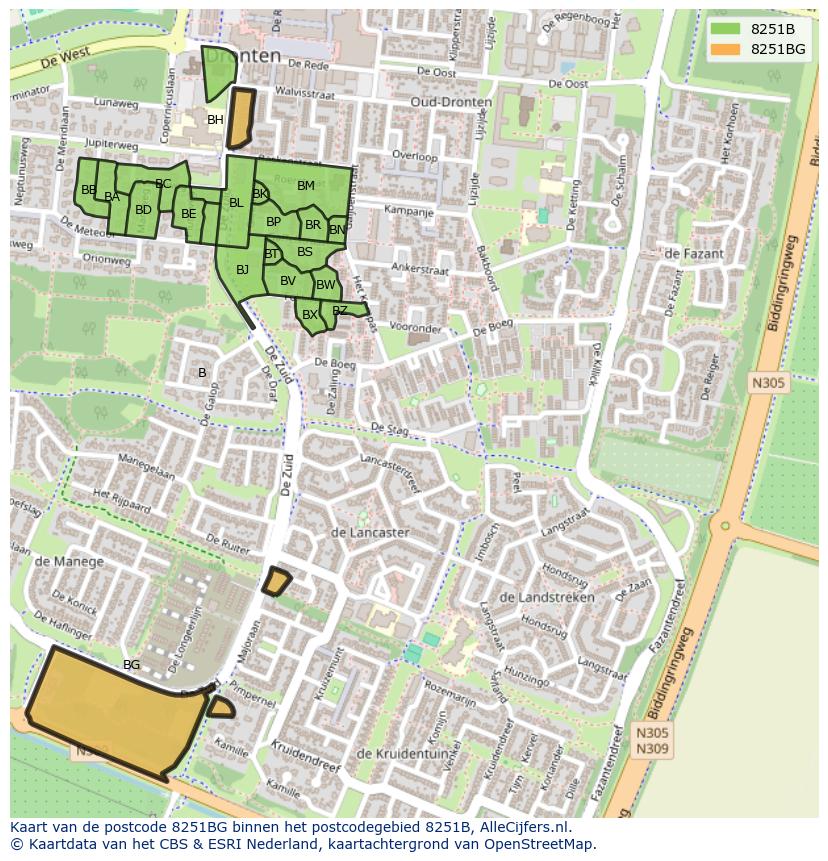 Afbeelding van het postcodegebied 8251 BG op de kaart.