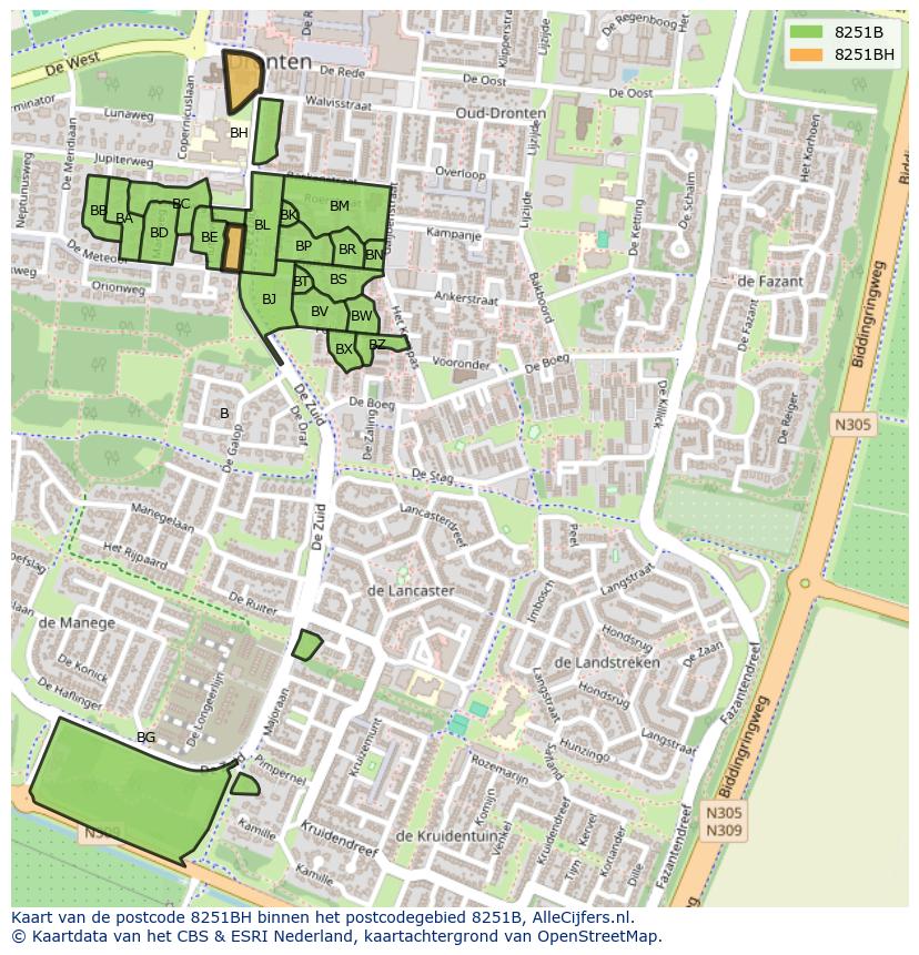 Afbeelding van het postcodegebied 8251 BH op de kaart.