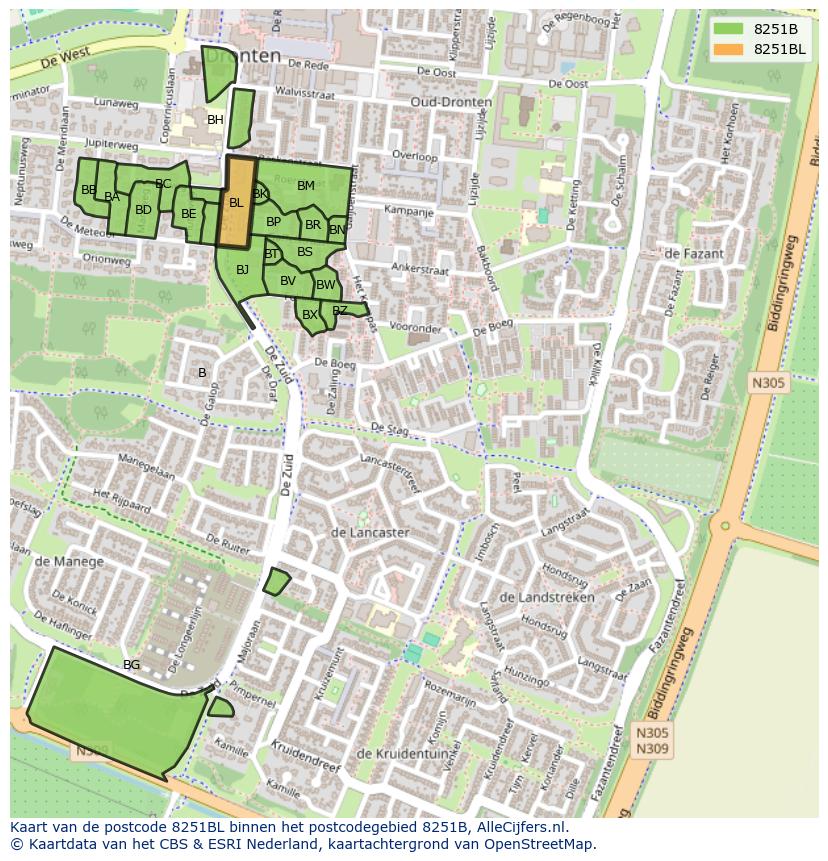 Afbeelding van het postcodegebied 8251 BL op de kaart.