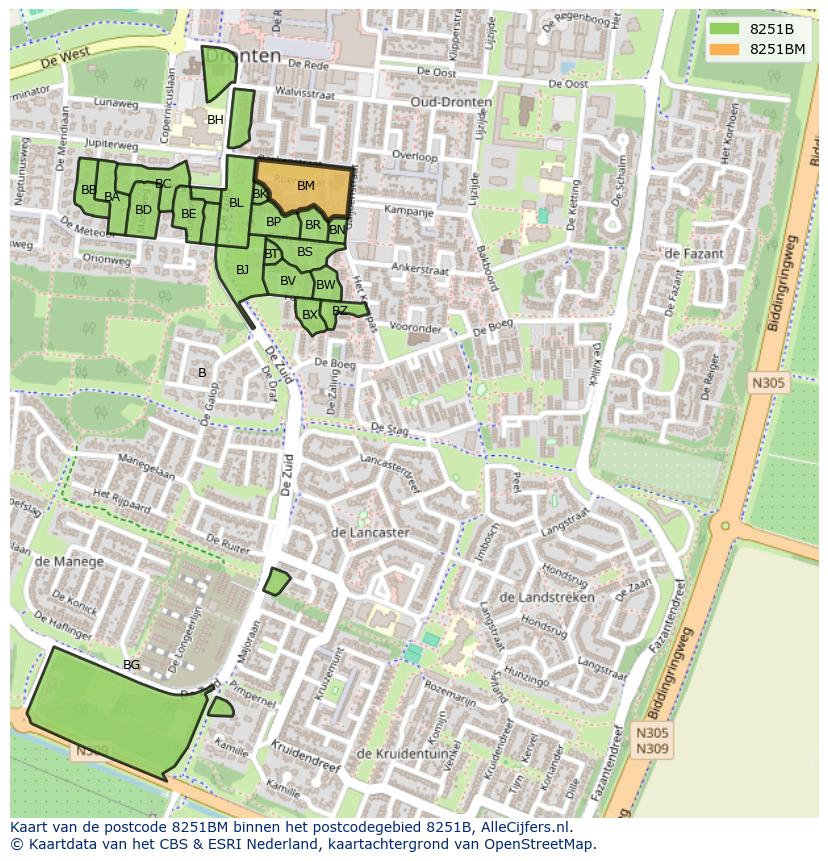 Afbeelding van het postcodegebied 8251 BM op de kaart.