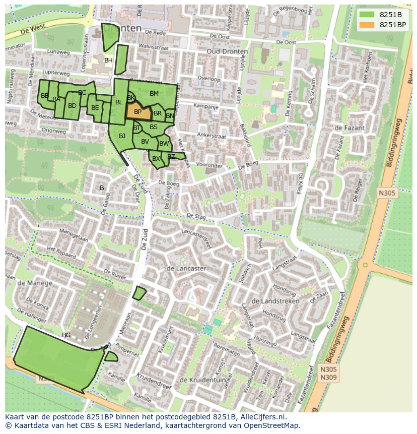Afbeelding van het postcodegebied 8251 BP op de kaart.