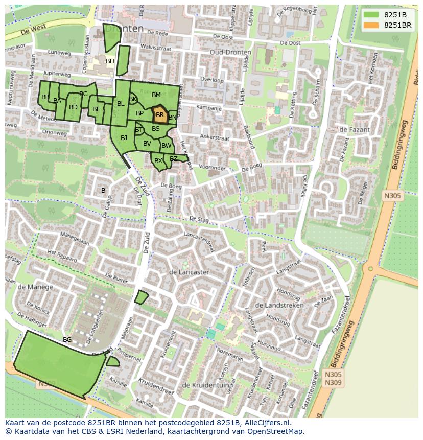 Afbeelding van het postcodegebied 8251 BR op de kaart.