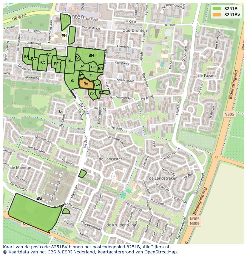 Afbeelding van het postcodegebied 8251 BV op de kaart.