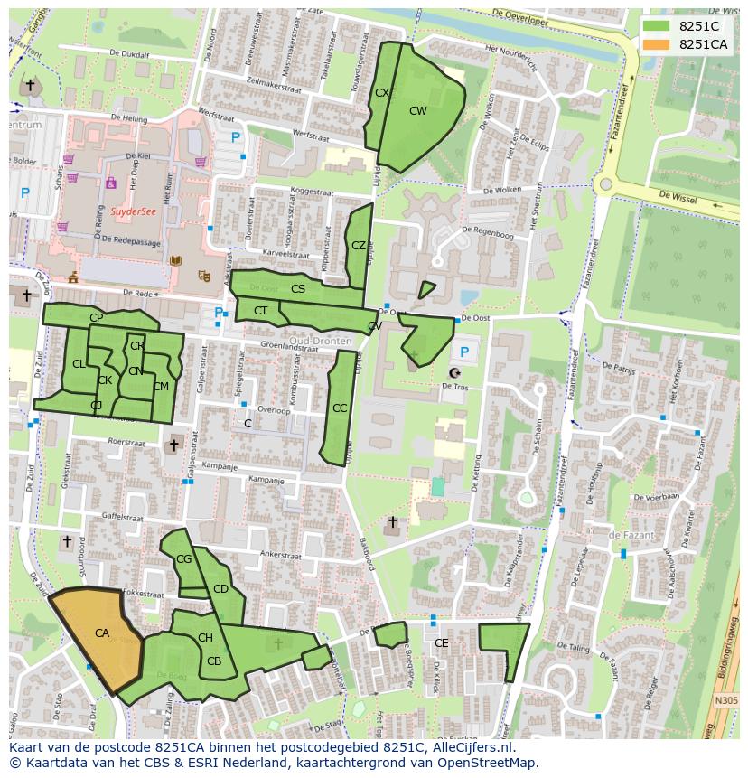 Afbeelding van het postcodegebied 8251 CA op de kaart.