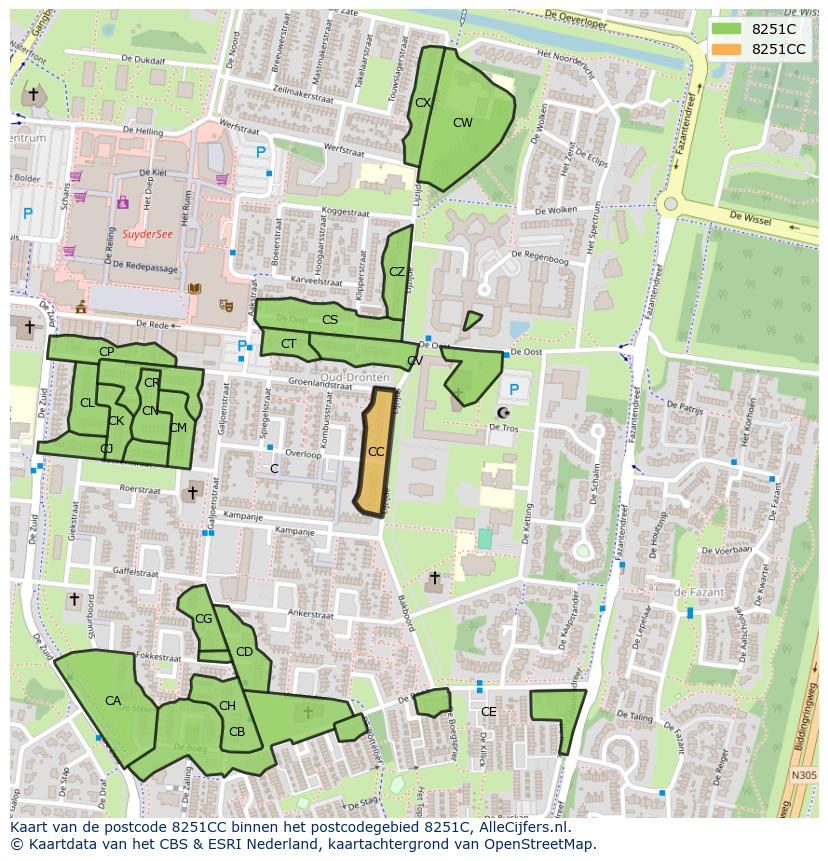 Afbeelding van het postcodegebied 8251 CC op de kaart.