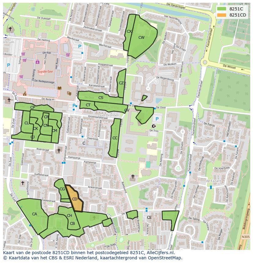 Afbeelding van het postcodegebied 8251 CD op de kaart.
