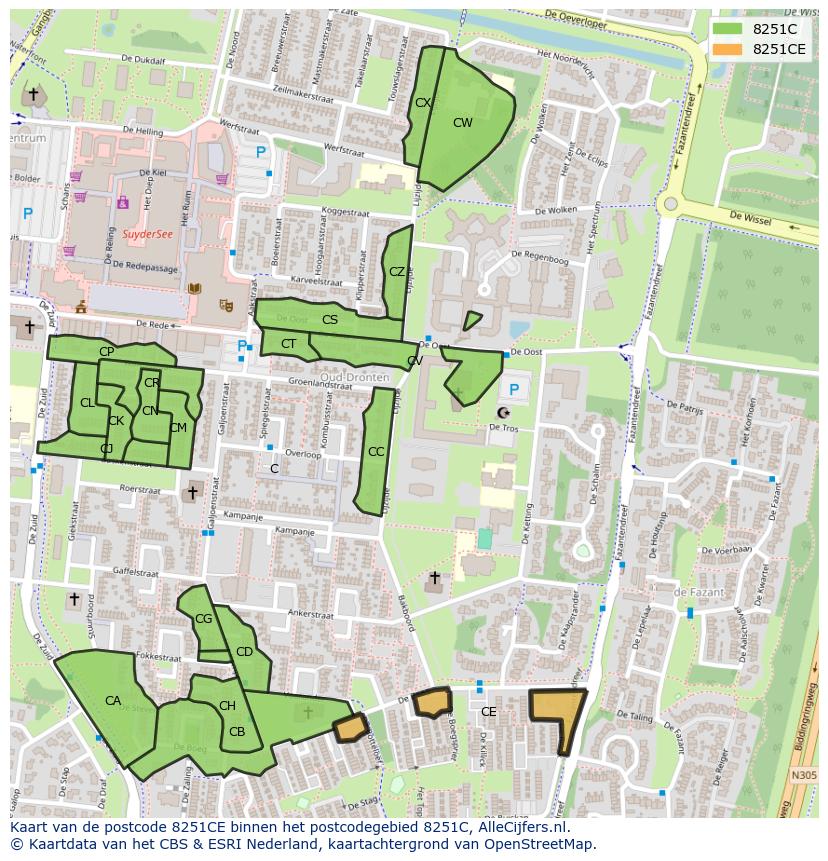 Afbeelding van het postcodegebied 8251 CE op de kaart.