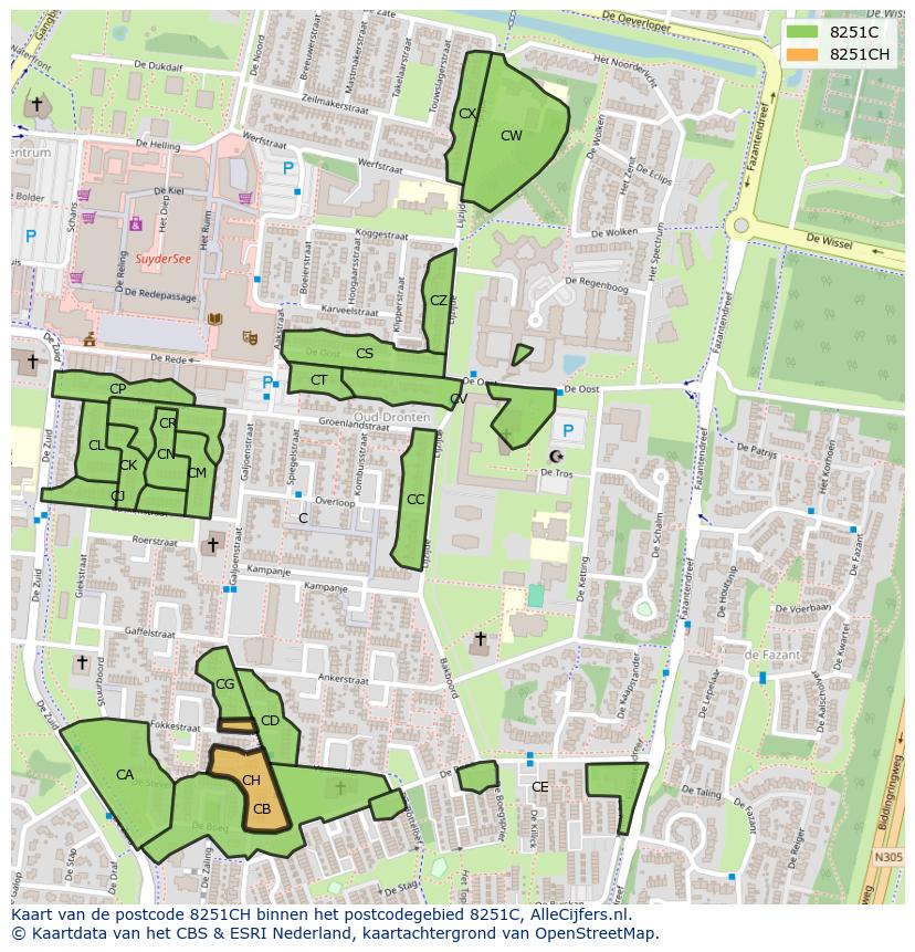 Afbeelding van het postcodegebied 8251 CH op de kaart.