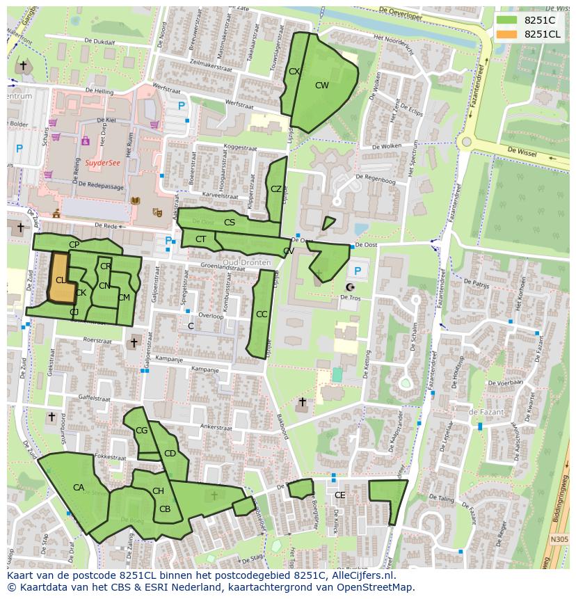 Afbeelding van het postcodegebied 8251 CL op de kaart.
