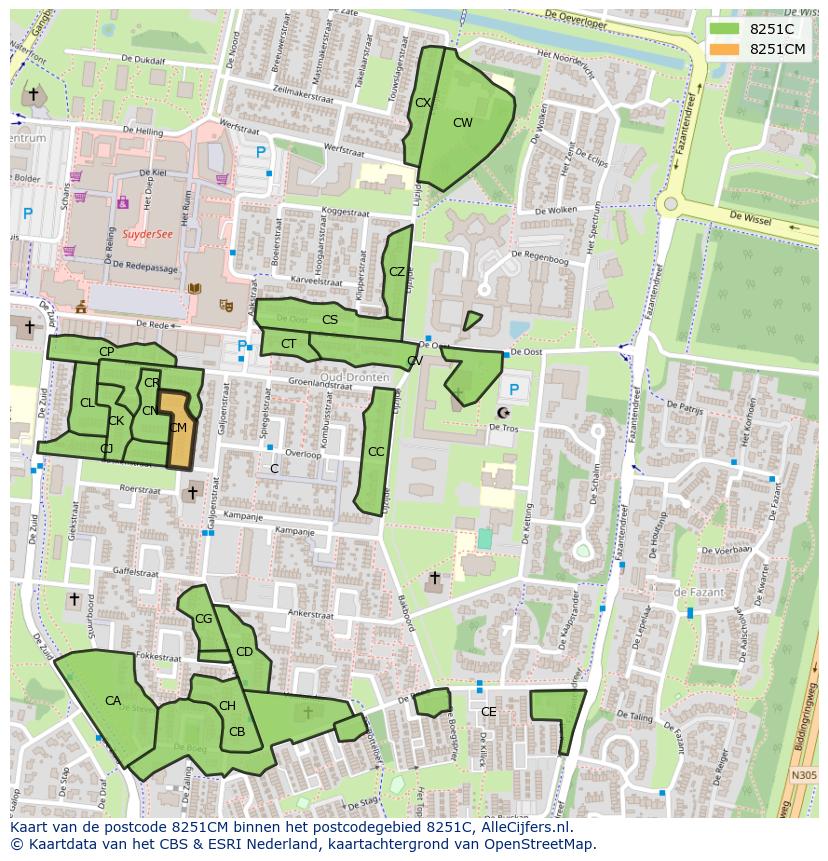 Afbeelding van het postcodegebied 8251 CM op de kaart.