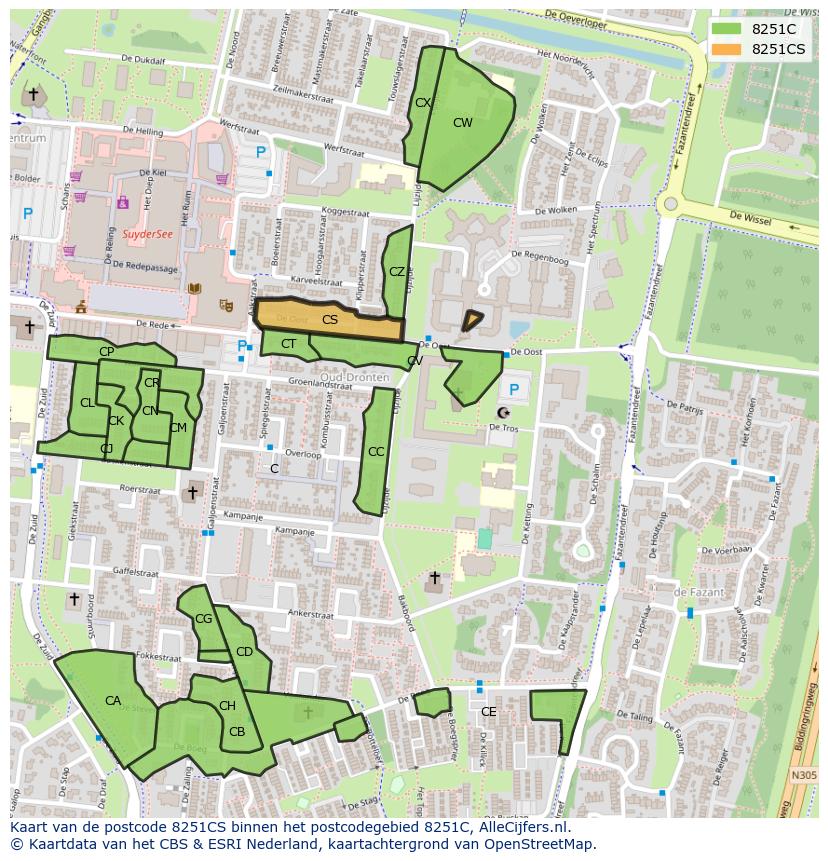 Afbeelding van het postcodegebied 8251 CS op de kaart.