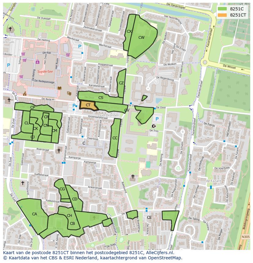 Afbeelding van het postcodegebied 8251 CT op de kaart.