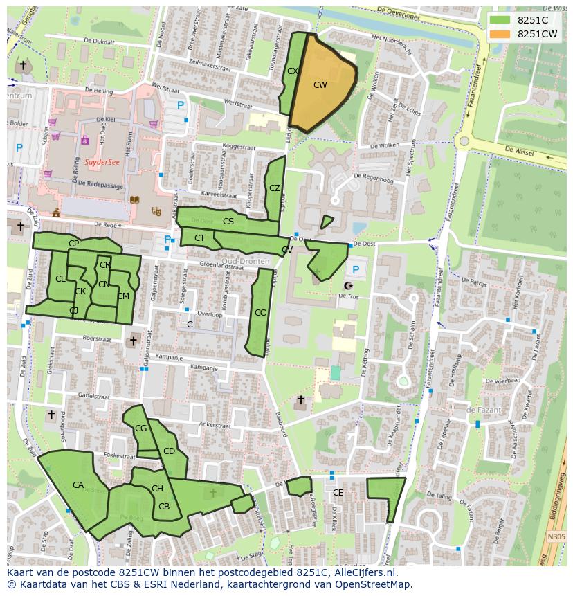 Afbeelding van het postcodegebied 8251 CW op de kaart.