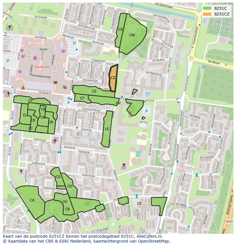Afbeelding van het postcodegebied 8251 CZ op de kaart.