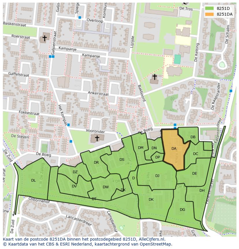 Afbeelding van het postcodegebied 8251 DA op de kaart.