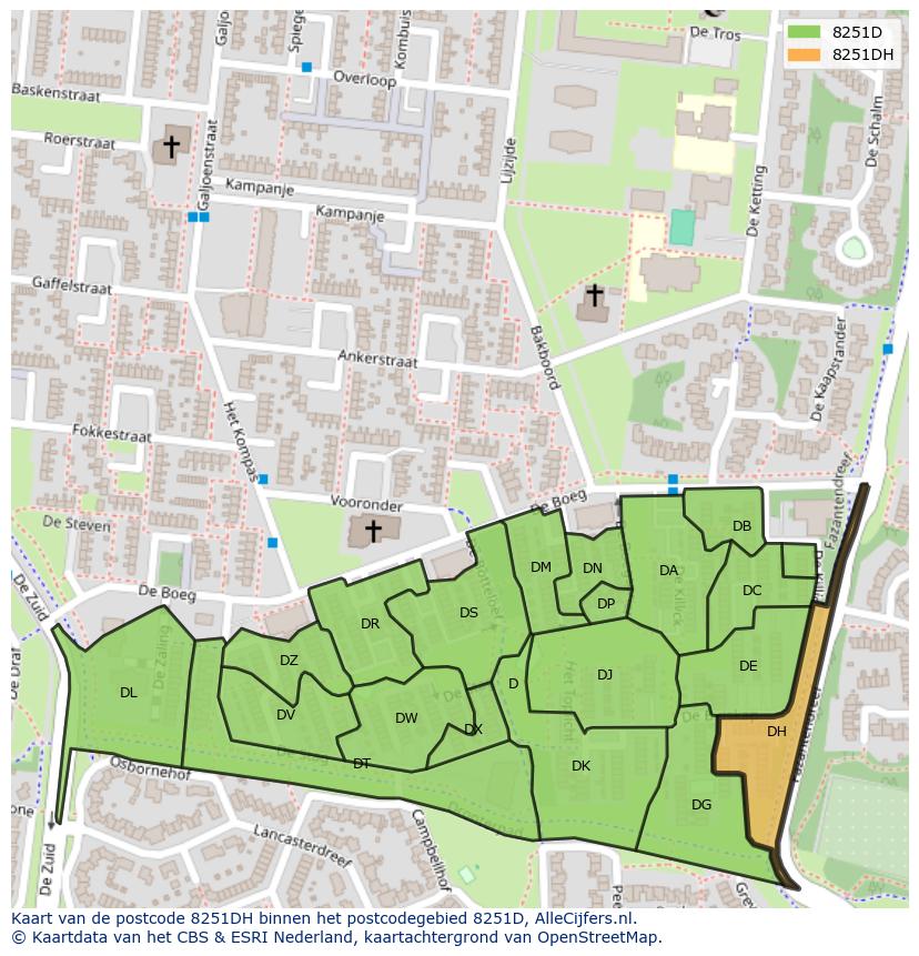 Afbeelding van het postcodegebied 8251 DH op de kaart.