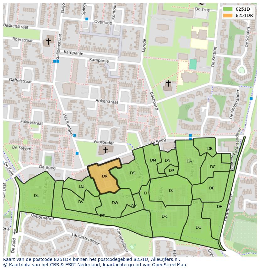 Afbeelding van het postcodegebied 8251 DR op de kaart.