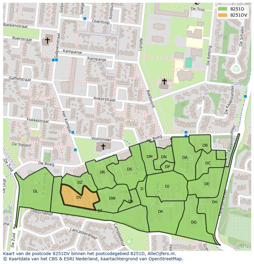 Afbeelding van het postcodegebied 8251 DV op de kaart.