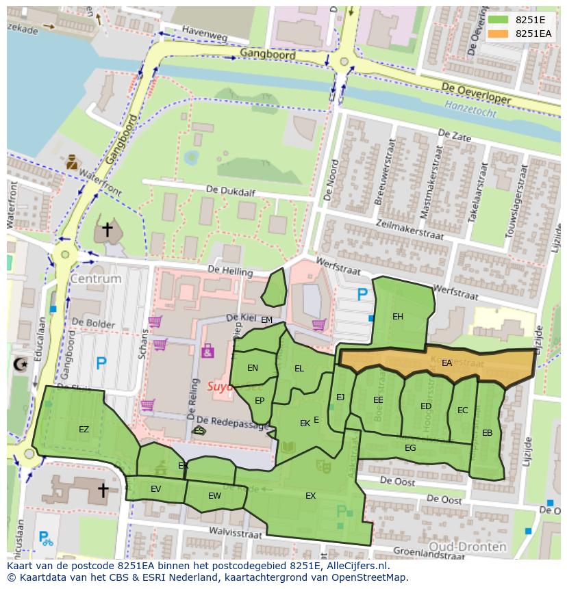 Afbeelding van het postcodegebied 8251 EA op de kaart.