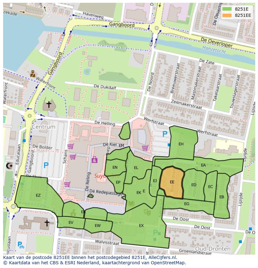 Afbeelding van het postcodegebied 8251 EE op de kaart.