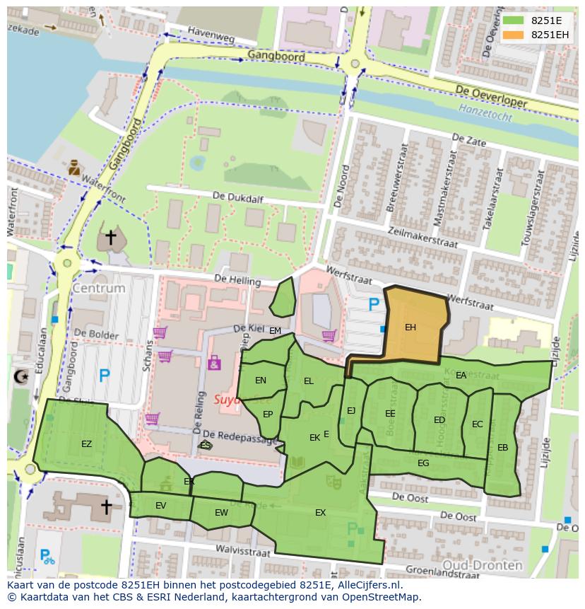 Afbeelding van het postcodegebied 8251 EH op de kaart.