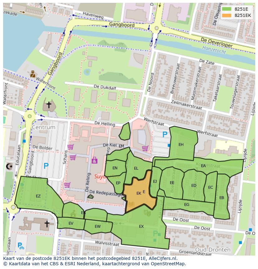 Afbeelding van het postcodegebied 8251 EK op de kaart.