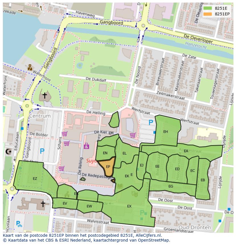 Afbeelding van het postcodegebied 8251 EP op de kaart.