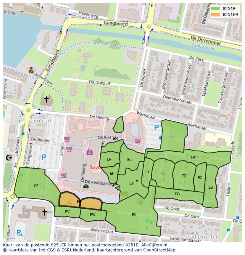 Afbeelding van het postcodegebied 8251 ER op de kaart.