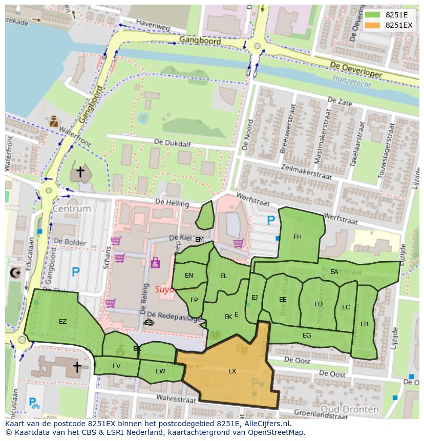 Afbeelding van het postcodegebied 8251 EX op de kaart.