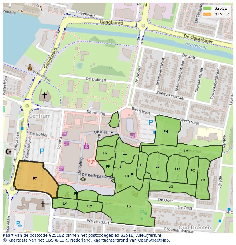Afbeelding van het postcodegebied 8251 EZ op de kaart.