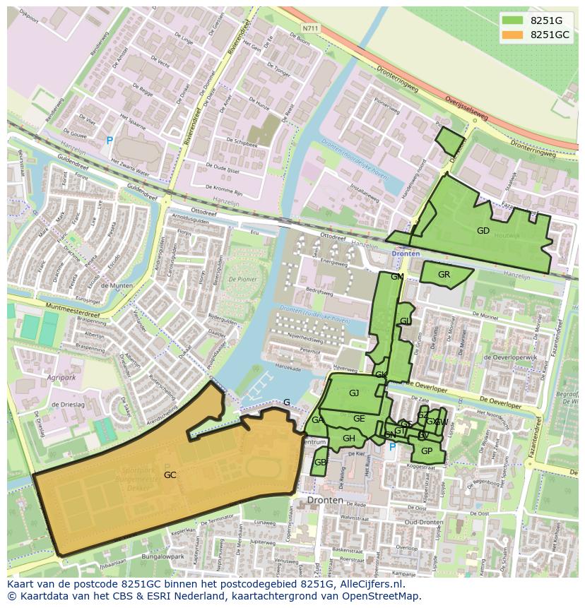 Afbeelding van het postcodegebied 8251 GC op de kaart.