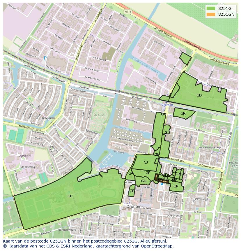 Afbeelding van het postcodegebied 8251 GN op de kaart.