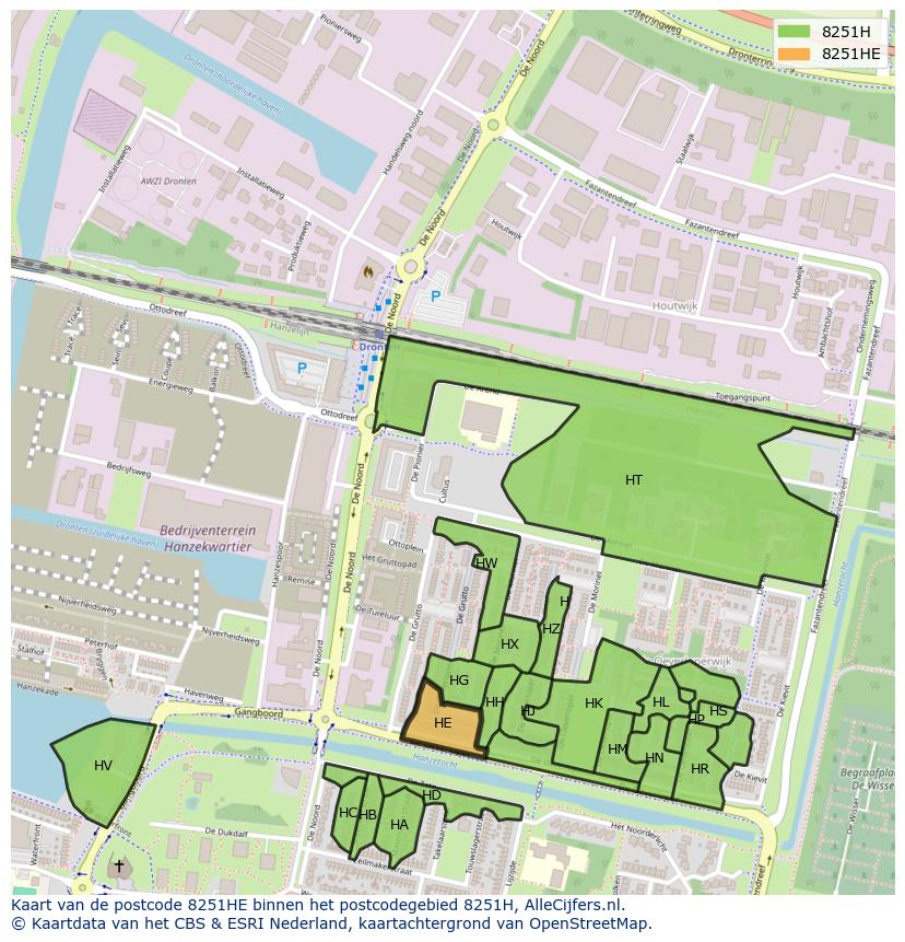 Afbeelding van het postcodegebied 8251 HE op de kaart.