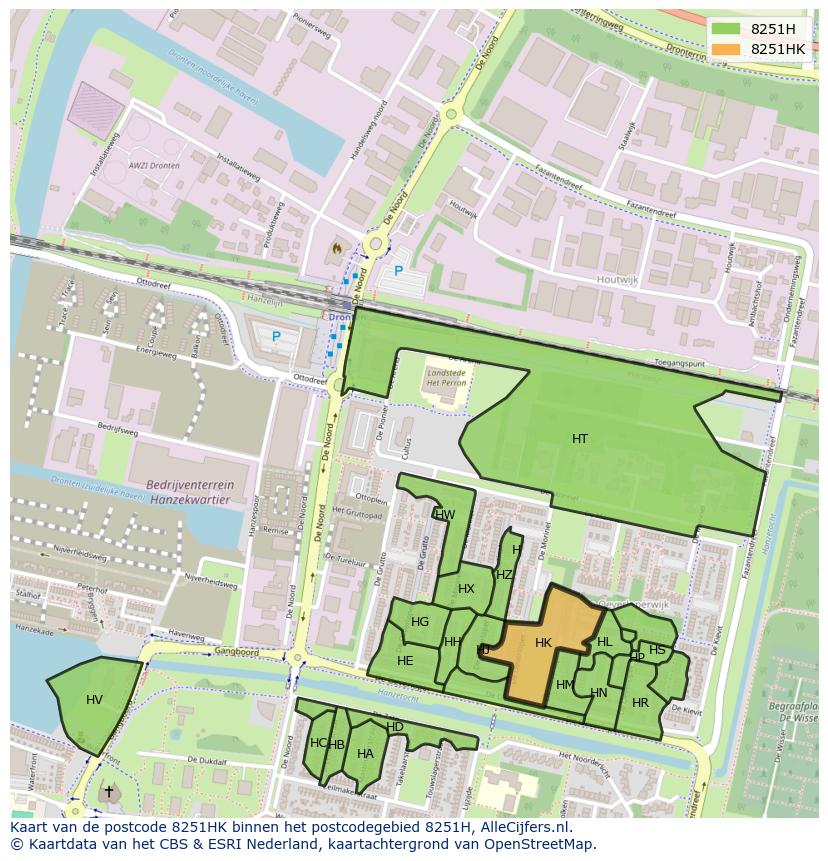 Afbeelding van het postcodegebied 8251 HK op de kaart.