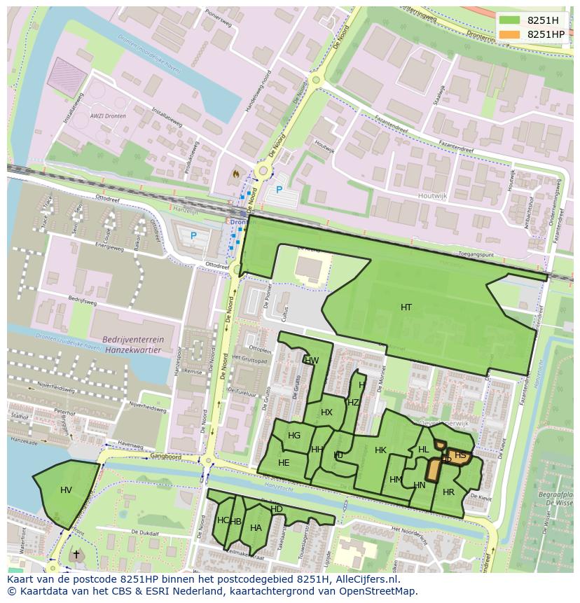Afbeelding van het postcodegebied 8251 HP op de kaart.
