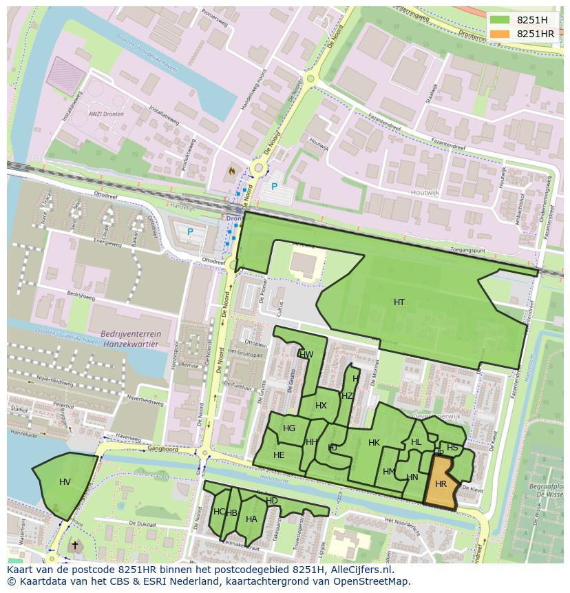 Afbeelding van het postcodegebied 8251 HR op de kaart.