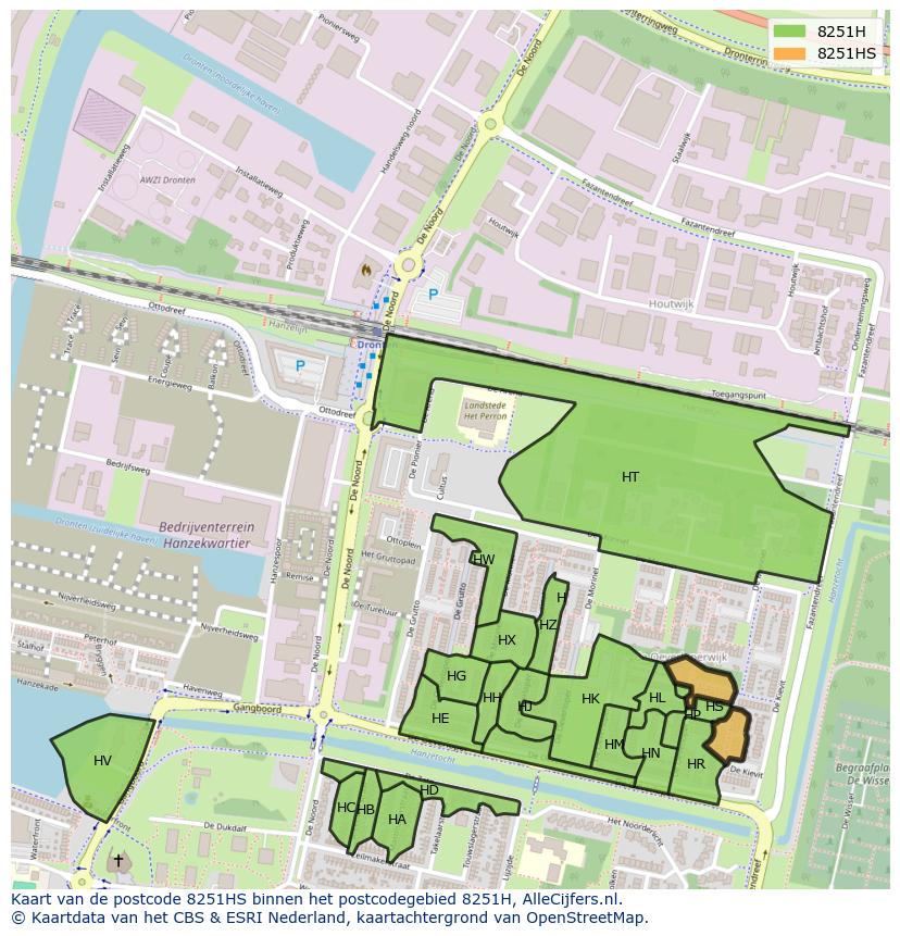 Afbeelding van het postcodegebied 8251 HS op de kaart.